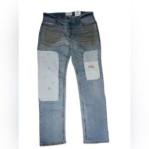 Mens blue jeans Straight-Fit blue 5 packet jeans below waist stretch fabric 32